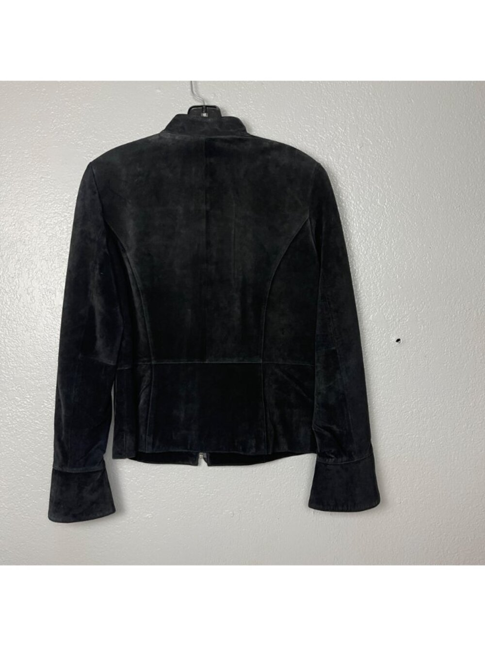 Country Clothing Company 100% Suede Leather Coat Size Medium Black Ruffle Placke - Picture 3 of 3
